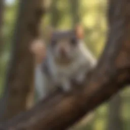A close-up of a flying squirrel perched on a branch