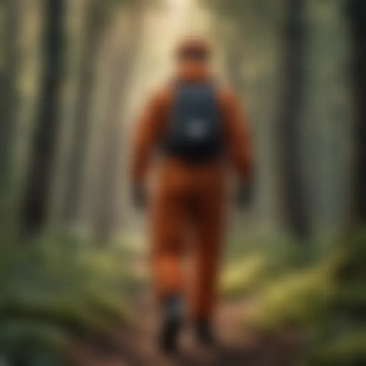 Person exploring a forest with protective clothing