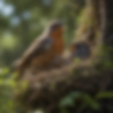 Juvenile robins fledging from a nest