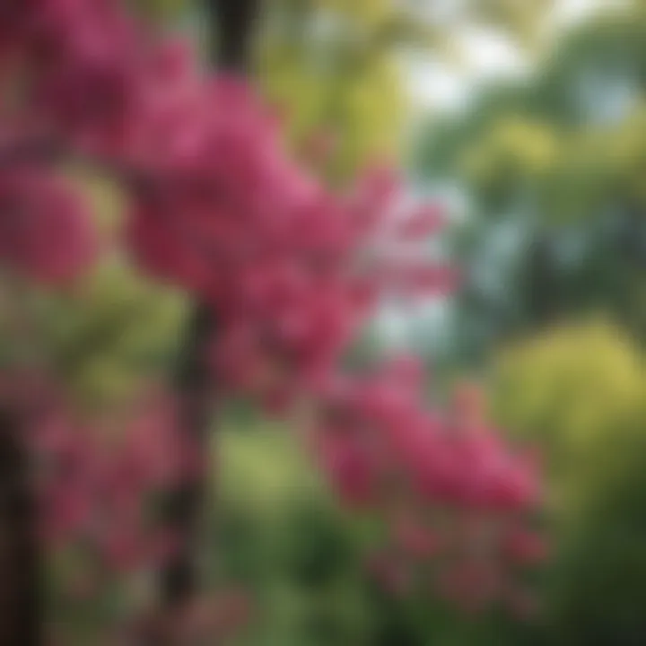 Close-up of redbud leaves and flowers