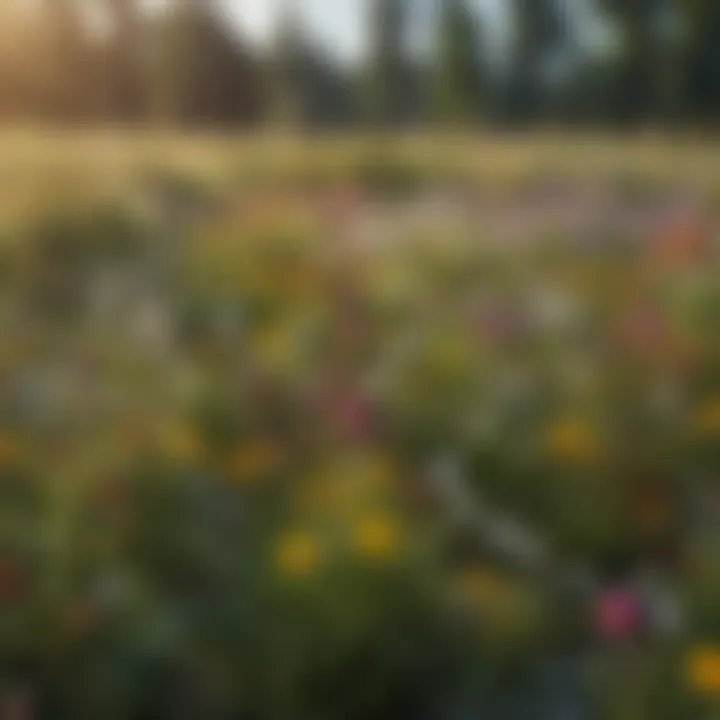 A diverse meadow filled with various flowering plants