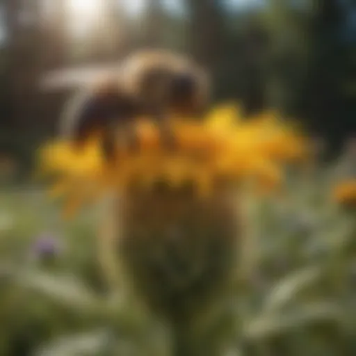 A bumble bee pollinating a vibrant wildflower