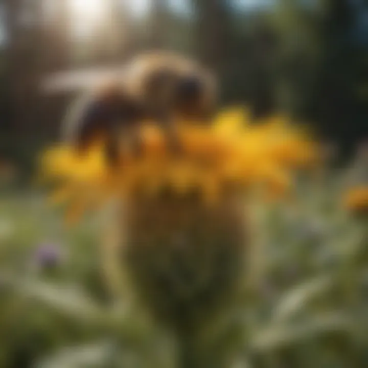 A bumble bee pollinating a vibrant wildflower