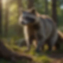 Raccoon exploring a woodland habitat