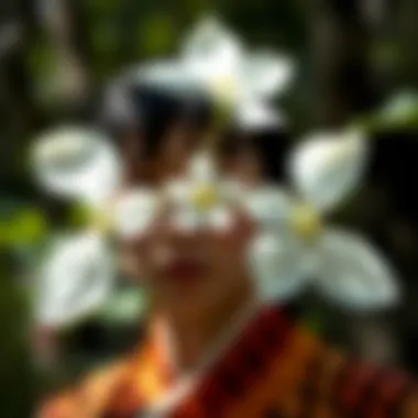 Cultural depiction of the three petal white flower in traditional practices