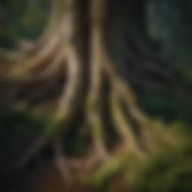 Understanding the Root System of Evergreen Trees A close-up of the root system of an evergreen tree, illustrating its complexity.