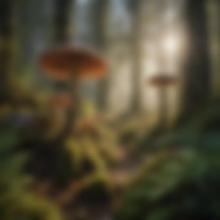 A scenic view of an Oregon forest showcasing different mushroom habitats.