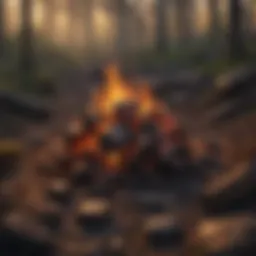 Close-up view of glowing embers in a natural setting