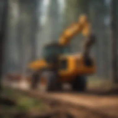 A modern forestry machine at work in a dense forest