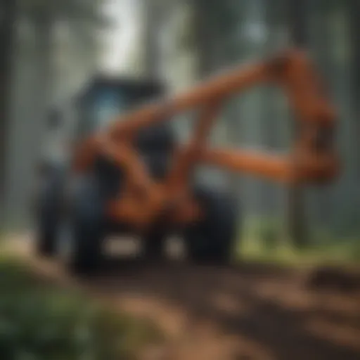 Detailed view of a heavy hitch subsoiler in a forest setting