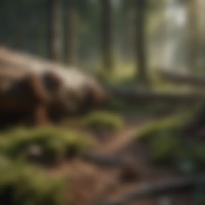 Close-up of a forest floor with fallen logs and natural debris, illustrating natural material movement.