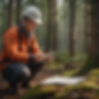 Forest Health Assessment Forestry professional conducting a health assessment in woodlands