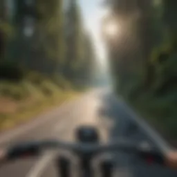 Dynamic view of an electric bike navigating a road ridge