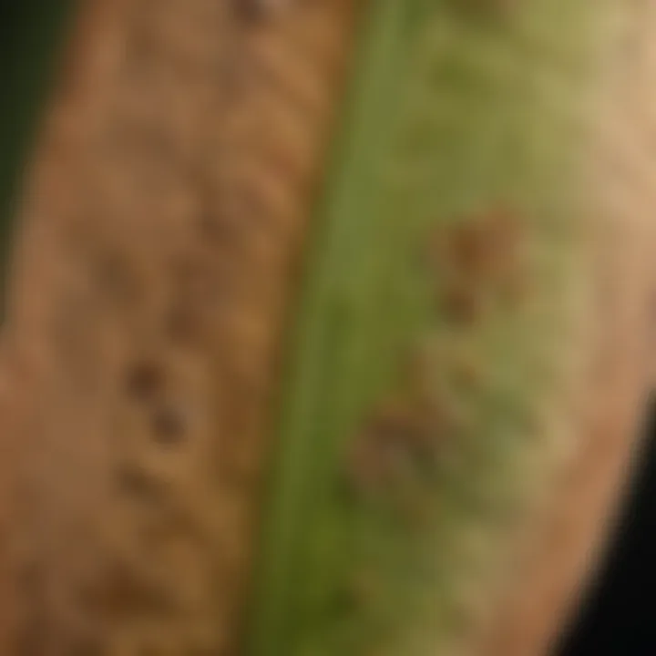 Close-up view of Septoria leaf spot lesions on foliage