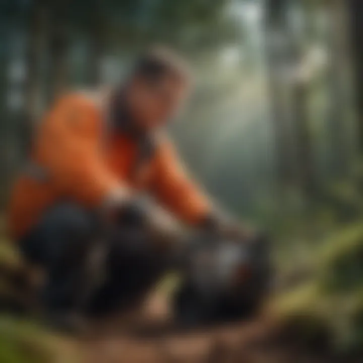 Technician performing maintenance on a soil blower