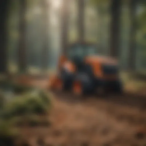 A soil blower efficiently distributing mulch over forest floor