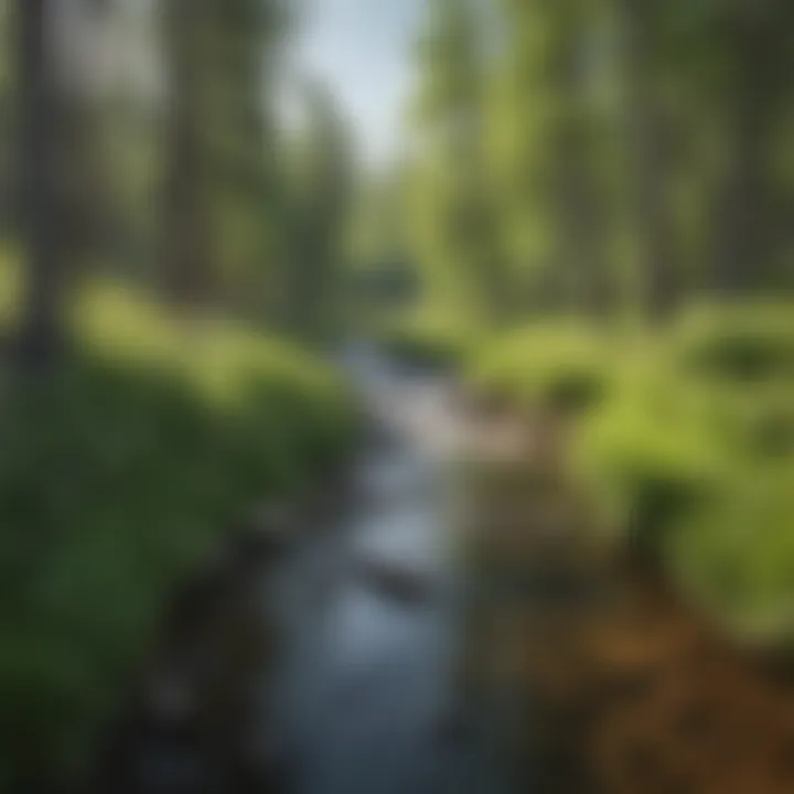 A serene river flowing through Wyoming, surrounded by new foliage