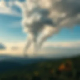 Aerial view of industrial emissions rising into the atmosphere