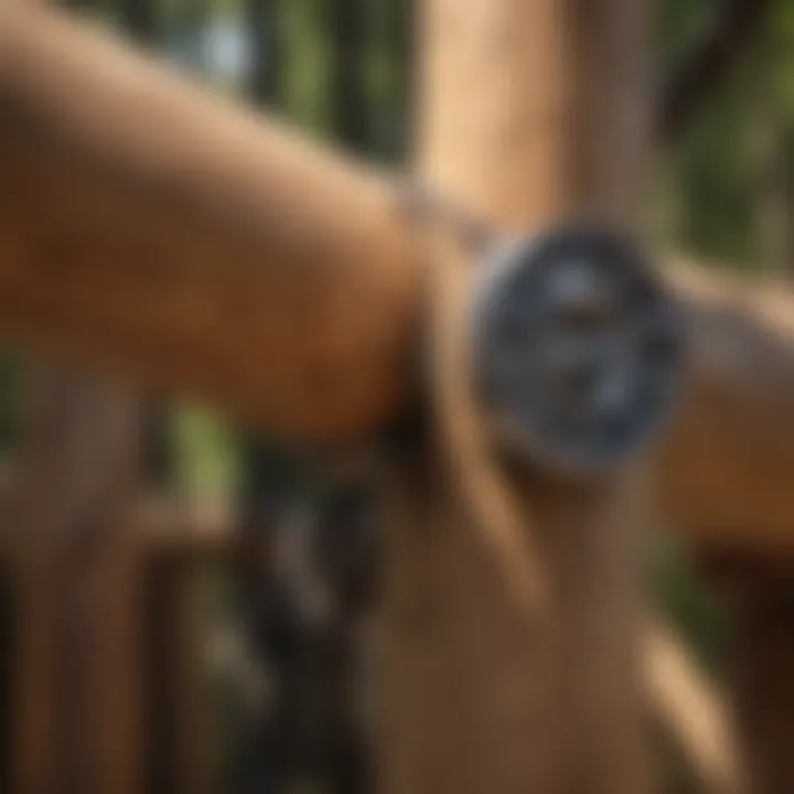 Close-up view of rivets securing wooden beams together