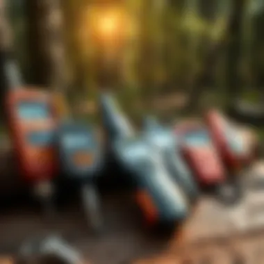 Different types of moisture meters arranged on a wooden surface