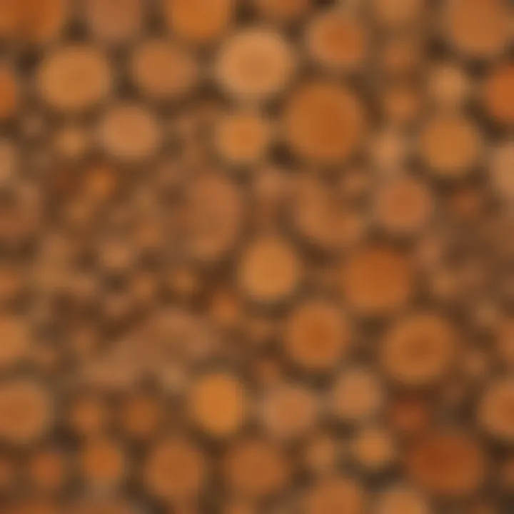 A cross-section of different types of wood showing volume variation