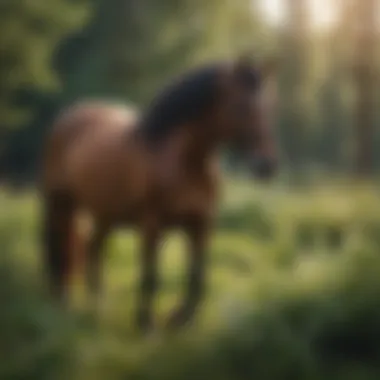 Horse Grazing Among Toxic Plants A horse grazing in a field with toxic plants