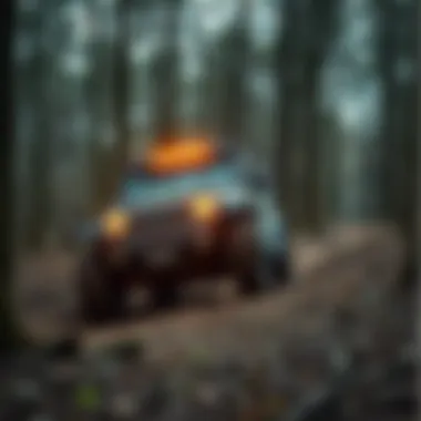 A vehicle tackling a challenging section of the Uwharrie trails