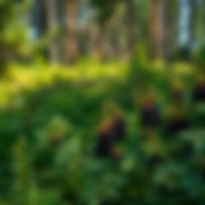 Elderberry Bushes in Their Natural Habitat An expansive view of a forest showcasing elderberry bushes in their natural habitat