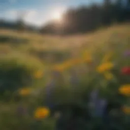 A vibrant meadow filled with diverse wildflowers under a clear blue sky.