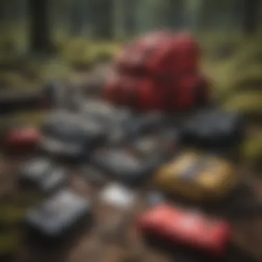 Essential wildland extrication gear laid out on a forest floor